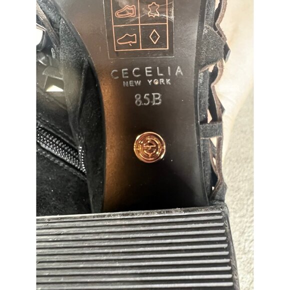 Cecelia New York Women’s 8 Boots Bootie Black Suede Block Heel Leather Ribbons - Picture 10 of 11